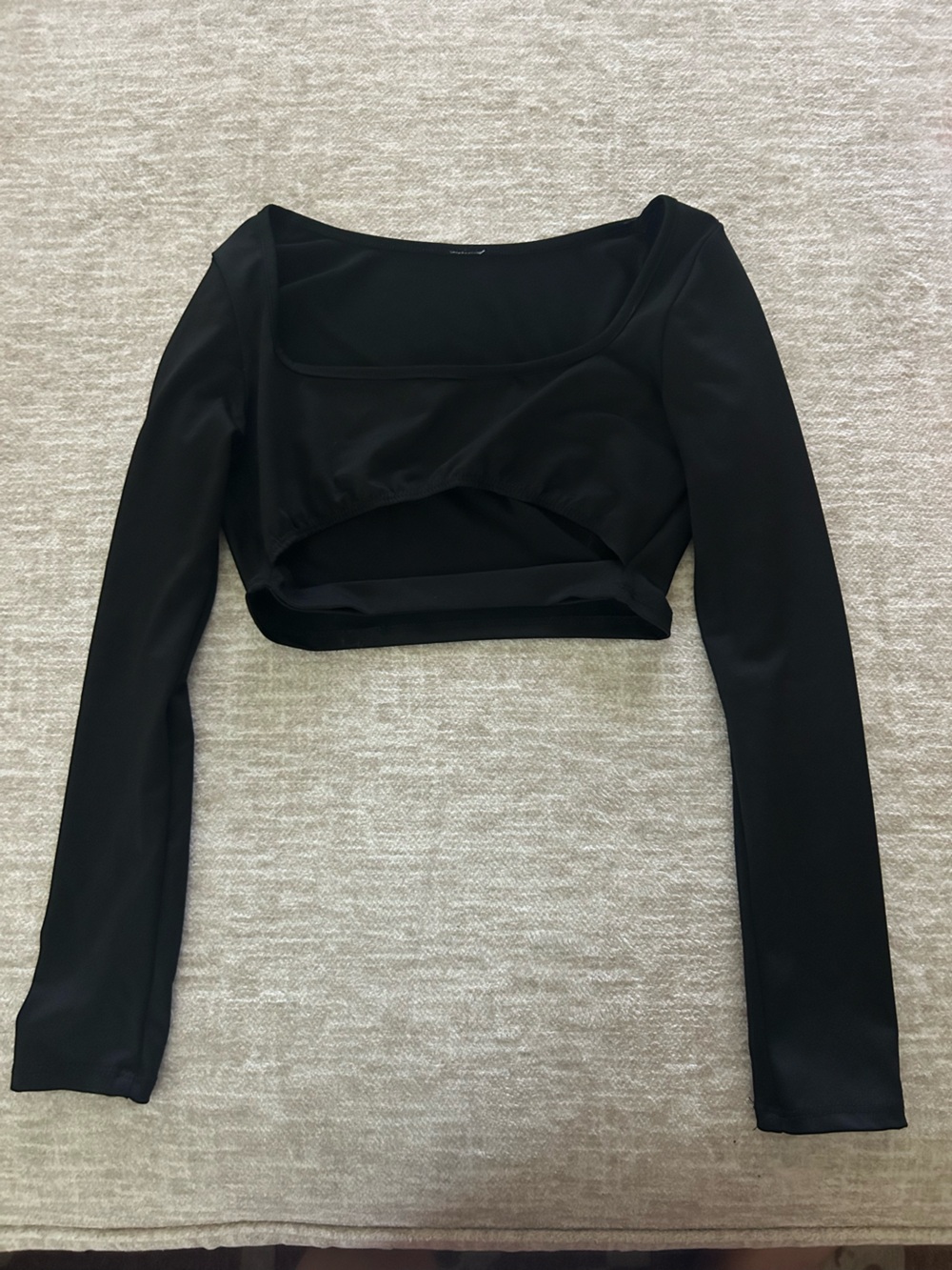iHeartRaves Black Long Sleeve Cutout Crop Top - Square Neck